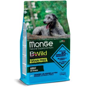 MONGE DOG BWILD Adult Anchovies/Potato/Peas Анчоус с картофелем. Беззерновой корм для взрослых собак всех пород