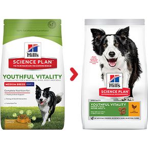 Hill's Science Plan CanineMATURE ADULT 7+ YOUTHFUL VITALITY MEDIUM Chicken&Rice пожилых собак (7+)мелких пород для поддержания здоровья иммуной системы и активности головного мозга, с курицей и рисом