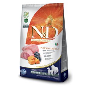 Farmina N&D Graine Free LAMB & BLUEBERRY ADULT MEDIUM & MAXI PUMPKIN FORMULA - беззерновой для взрослых собак средних и крупных пород, с ягненком, черникой и тыквой.