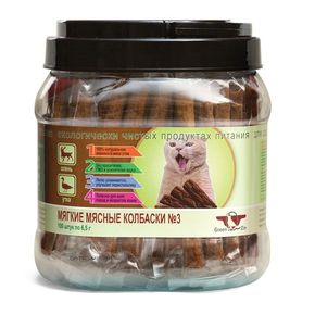 Green Qzin ПОДВИЖНОСТЬ №3 (Мягкие мясные колбаски для кошек из оленя и утки) 650 гр., 100 шт.