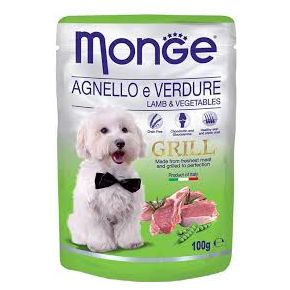 MONGE GRILL POUCH LAMB/VEGET Влажный корм для собак(пауч) с кусочками мяса ягненка и овощами