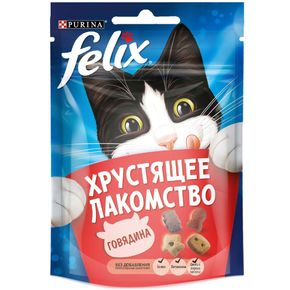Копия Хрустящее Лакомство Felix для взрослых кошек с говядиной, пауч, 20г