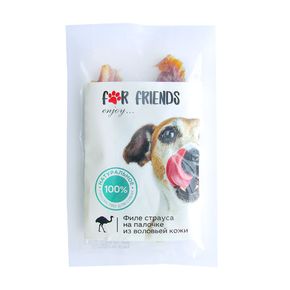 Лакомство For Friends для собак Филе страуса на палочке из воловьей кожи, 50 гр.