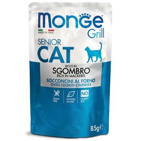 MONGE CAT GRILL POUCH Senior Mackerel - Консервированный корм для пожилых котов с кусочками скумбрии в желе 85 гр