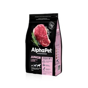AlphaPet Superpremium JUNIOR MAXI С говядиной и рисом для щенков крупных пород с 6 месяцев до 1,5 лет