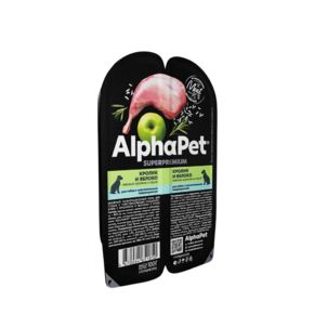 AlphaPet Superpremium влажный корм для собак с чувствительным пищеварением КРОЛИК с яблоком, мясные кусочки в соусе 100 гр