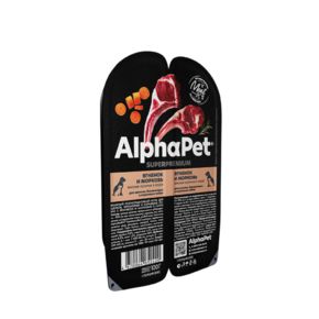 AlphaPet Superpremium влажный корм для ЩЕНКОВ, беременныхи кормящих собак с чувствительным пищеварением ЯГНЕНОК с морковью, мясные кусочки в соусе 100 гр
