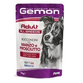 GEMON DOG Adult Beef & Ham (паучи) Гемон Консервированный корм кусочки) для взрослых собак с говядиной и ветчиной 100 гр