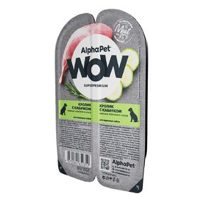 AlphaPet WOW Superpremium Влажный полнорационный корм для взрослых собак нежные ломтики КРОЛИКА с кабачком в соусе 100 г.