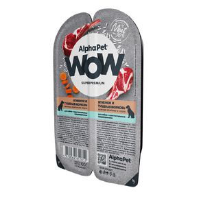 AlphaPet WOW Superpremium Влажный полнорационный корм для собак с чувствительным пищеварением нежные ломтики ЯГНЕНКА и тушеная морковь в соусе 100 г.