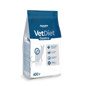 AlphaPet VET DIET GASTRO - Альфа Пет - Сухой полнорационный диетический корм для взрослых кошек рекомендованный при острых расстройствах пищеварения, в реабилитационный период и при истощении
