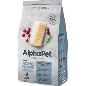 AlphaPet Superpremium MONOPROTEIN - Сухой полнорационный корм из белой рыбы для взрослых кошек