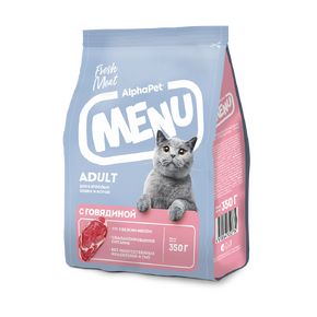 AlphaPet MENU - Сухой полнорационный корм с говядиной для взрослых кошек и котов