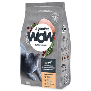 AlphaPet WOW Superpremium - Сухой полнорационный корм c цыпленком для взрослых стерилизованных кошек и котов