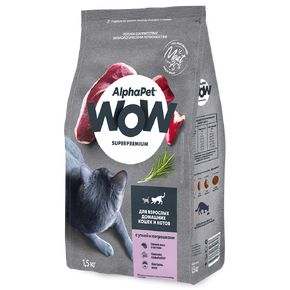AlphaPet WOW Superpremium - Сухой полнорационный корм с уткой и потрошками для взрослых домашних кошек и котов