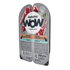 AlphaPet WOW Superpremium Влажный полнорационный корм для кошек с чувствительным пищеварением нежные ломтики ЯГНЕНКА с потрошками в соусе