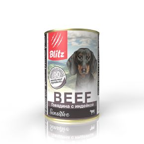 BLITZ Sensitive BEEF & TURKEY - Говядина с индейкой - Корм консервированный полнорационный для собак всех возрастов, паштет