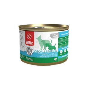 BLITZ Dog Vetline Hypoallergenic - Блиц влажный полнорационный диетический корм для собак при пищевой аллергии, непереносимости и атопических дерматитах с индейкой (суфле)