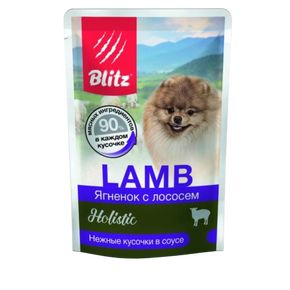BLITZ Holistic Dog LAMB - Блиц консервированный корм для собак нежные кусочки в соусе с ягненком и лососем