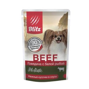 BLITZ Holistic Dog BEEF - Блиц консервированный корм для собак нежные кусочки в соусе с говядиной и белой рыбой