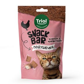 TRIOL Лакомство для кошек Мини-подушечки с начинкой из курицы с креветкой, серия SNACK BAR, 30 г
